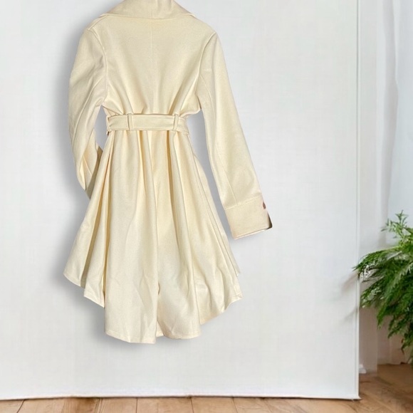 Women's Collared High-Low Woolen Wrap Coat with Detatchable Belt - Ivory - L - Picture 3 of 13